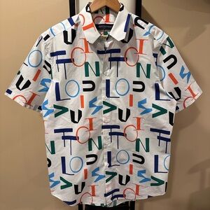 Louis Vuitton Electric Letters Multicolor White Button Up Shirt